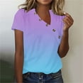 thumbnail image 2 of Women's V Neck Tops Trendy Gradient Print Summer Short Sleeve Button Casual Loose Fit Tunic Shirts Blouses (3XL, Blue), 2 of 5