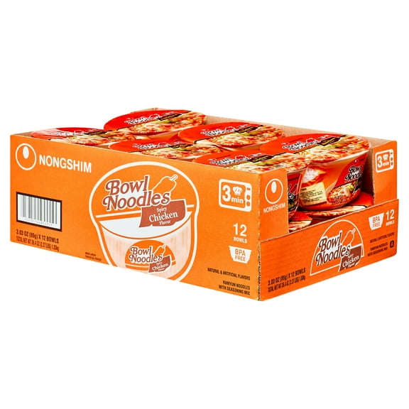 Nongshim Bowl Noodle Spicy Chicken Ramen Noodle Soup, 3.03oz X 12, See Item for Allergens