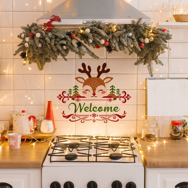 Fiudx Pegatina de Reno Navideño para Puerta, Mensaje Festivo de Bienvenida, Autoadhesiva de Pvc, Fácil Instalación, Decoración Multiusos, para Salón, Oficina, Alegría Navideña, 25 X 30 Cm.