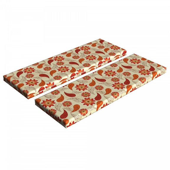 Orange Bench Cushion Set of 2, Red Poppy Flowers in Retro Style and Leaves Flourish Paisley Pattern, Standard Size Foam Pad and Decorative Cover, Orange Red Peach, by Ambesonne