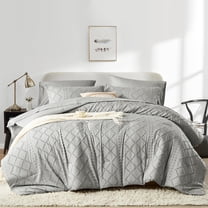 Flymme Boho Comforter Set King Size Bed in a Bag 7 Pieces Shabby Chic Bedding Farmhouse Soft Microfiber Gray Bed Set for All Seasons