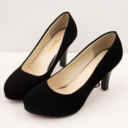 

IELGY Korean women s shoes casual high-heeled thick-heeled frosted solid colorOne