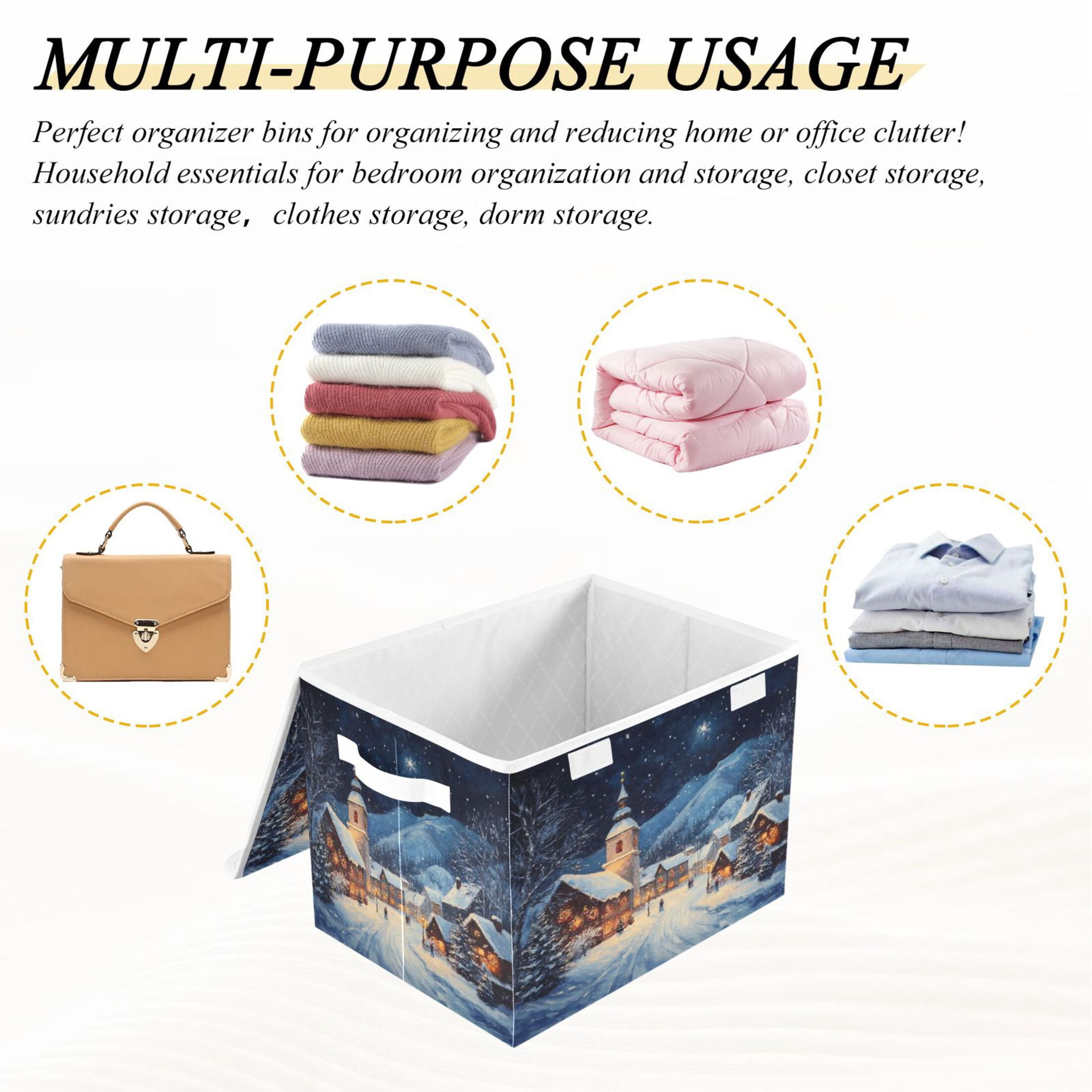Storage Box With Lid 16.5x12.6x11.8In Foldable Stacked Household Storage Box Christmas Snow Picture
