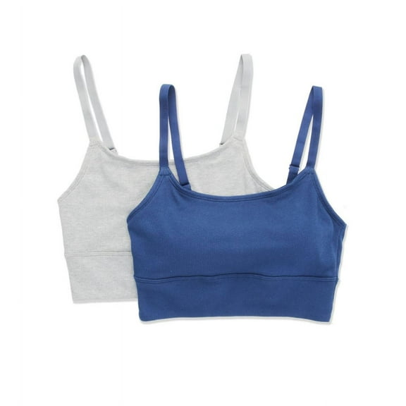 Women's Hanes DHO104 Stretch Long Line Pullover Bralette - 2 Pack (Navy Eclipse/Concrete M)