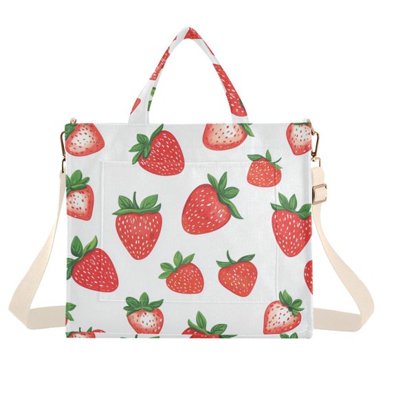 FORMRS Womens Corduroy Tote Bag Crossbody Shoulder Handbag with Pocket, Strawberry