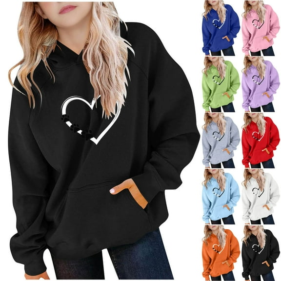 ATOGUTA Girls Sweatshirt Long Sleeve Pullover Top Hoodie Kids Fall Winter Sweatshirts Size 5T-15, Black