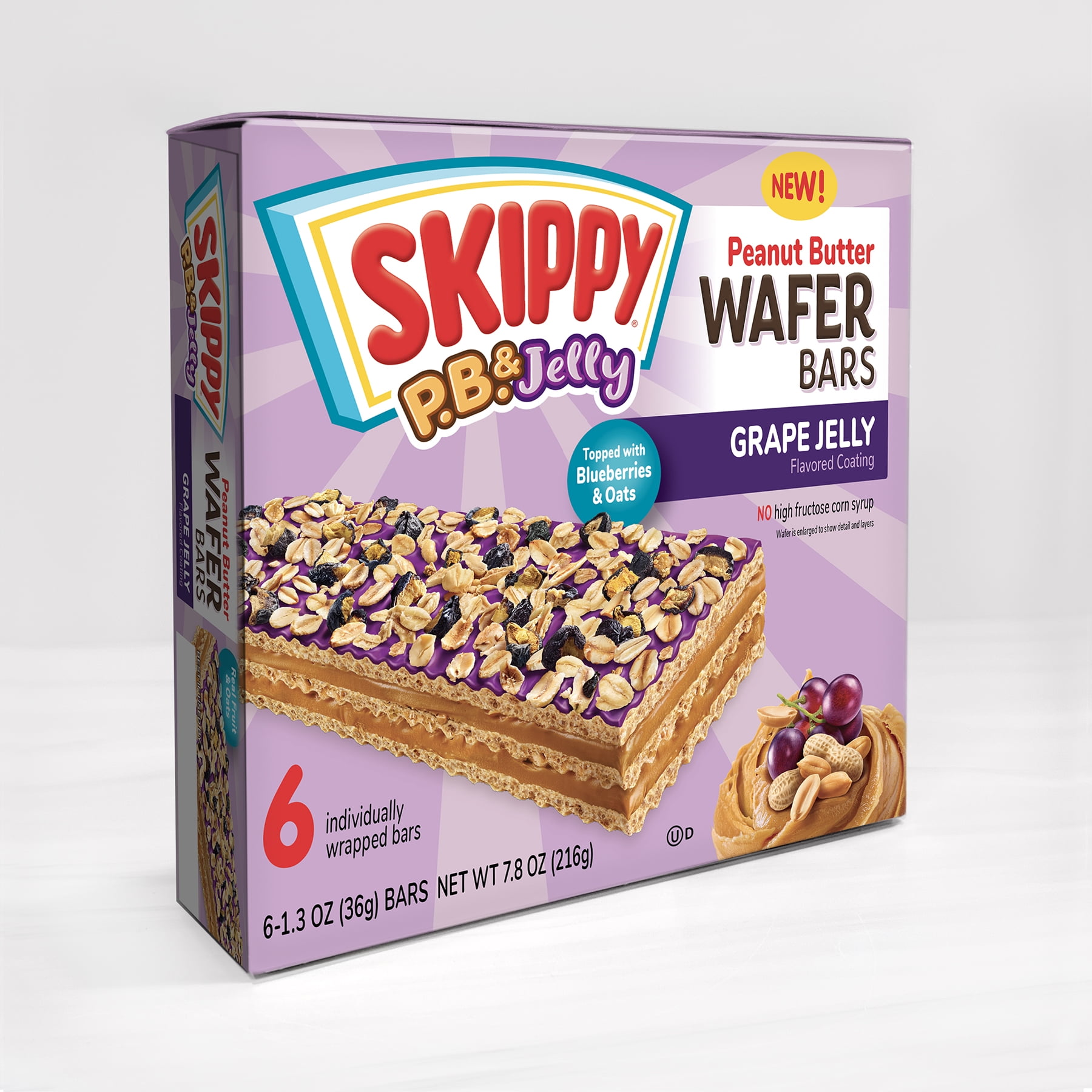 (4 pack) SKIPPY P.B. & Jelly Peanut Butter And Grape Jelly Coated Wafer Bars, 7.8 oz (216g), 6 Ct (36g)/Bar