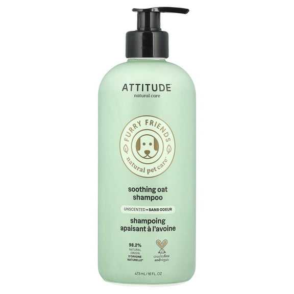 ATTITUDE Natural Soothing Shampoo for Cat & Dog, Hypoallergenic, Vegan and Cruelty-Free, Unscented, 16 Fl Oz
