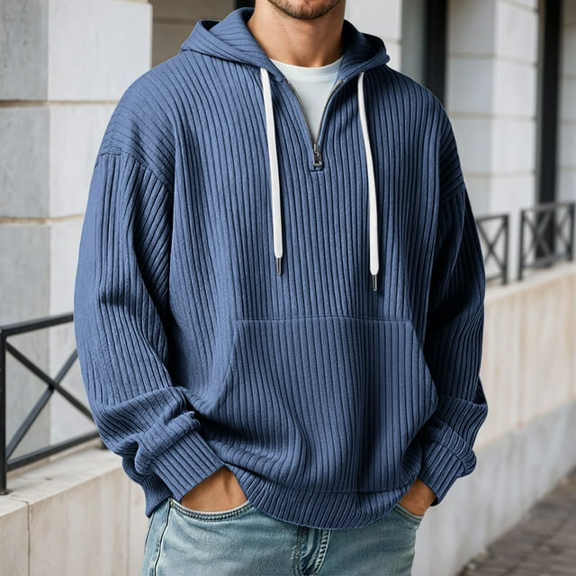 WILLBEST Sudadera con Capucha y Media Cremallera Acanalada De Manga Larga, Informal, para Uso Diario y Actividades Al Aire Libre, con Cordón Ajustable y Bolsillo. Grande