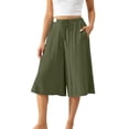thumbnail image 2 of QATAINLAV Women's Oversized Wide Leg Capri Pants Elastic Waist Drawstrings Casual Linen Capris Summer Leightweight Cropped Trousers, 2 of 9