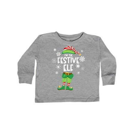 

Inktastic Fun Christmas I m the Festive Elf with Shoes and Hat Gift Toddler Boy or Toddler Girl Long Sleeve T-Shirt