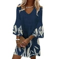 thumbnail image 1 of VISgogo Vestido de Manga 3/4 para Mujer con Estampado de Flores, Cuello en V Decoración de Volantes Ropa de Verano VISgogo  moda, 1 of 5