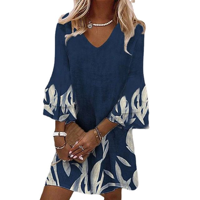 VISgogo Vestido de Manga 3/4 para Mujer con Estampado de Flores, Cuello en V Decoración de Volantes Ropa de Verano VISgogo moda