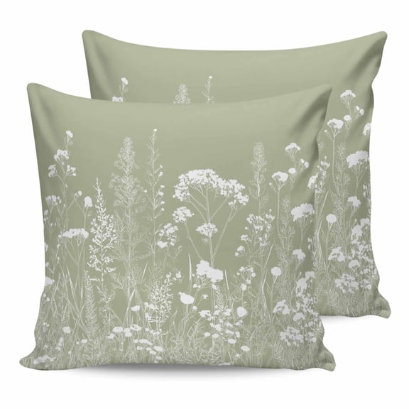 Pillow Covers 20x20 Set of 2, Sage Green Spring Floral Square Throw Pillow Covers for Couch/Sofa/Living Room, Elegant Pastoral Flowers Decorative Soft Pillowcases for Couch Throw Pillows