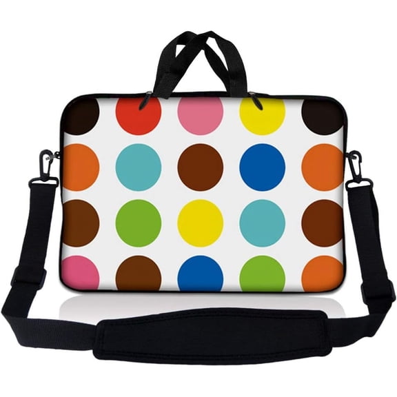 LSS 15-15.6 inch Neoprene Laptop Sleeve Bag Carrying Case with Handle and Adjustable Shoulder Strap - Polka Dots