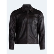 Free Assembly Men's Leather Jacket with Zip Pockets, Sizes XS-2XL