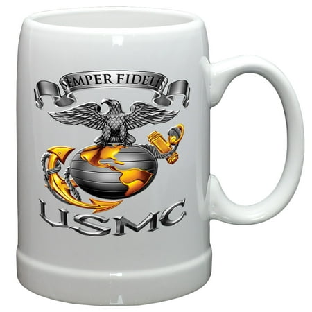 

German Beer Stein – US Marine Corps Gifts for Men or Women – USMC-Semper Fidelis Stoneware Beer Stein – USMC Beer Glass with Logo (20 Ounces)