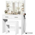 thumbnail image 2 of Make up Vanity Desk with Mirror and Power Outlet, Vanity with 3 Color Light Options Adjustable Brightness,Vanity Desk with 2 Drawers, 6 Storage Shelves (Black, with Bench), 2 of 14