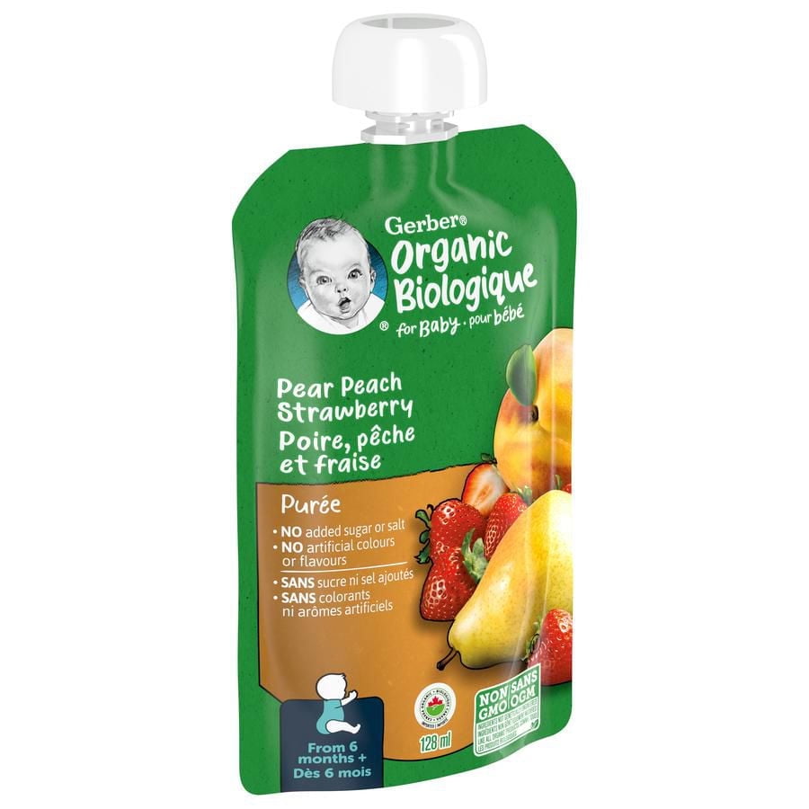 GERBER Organic Purée, Pear Peach Strawberry, Baby Food
