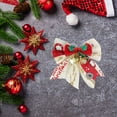 thumbnail image 4 of 2025 Christmas Bows Red Christmas Bows Outdoor Decoration 3.5×3.3in Linen Wreath Ribbon Bows with Bell for Christmas Tree Hanging Crafts Gift Bows Pendant for Xmas Home Decoration, 4 of 6