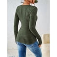 thumbnail image 6 of Women'S Long Sleeve Shirt V Neck Ribbed Knit Slim Button Sweater Autumn Casual Work Tops  Green S, 6 of 7