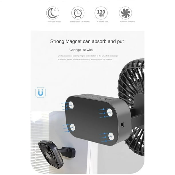 Mini Ventilador de Escritorio, Ventilador Recargable USB con Temporizador, Viento Fuerte, 3 Velocidades, 7 Hojas de Ventilador, Portátil, Silencioso, Oficina, Camping, Negro
