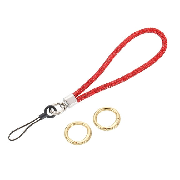 Bling Wristlet Lanyard, 5.3" Rhinestone Keychain Strap, Red