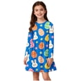 thumbnail image 2 of Xdegoge Happy Easter Dress for Kids Girls Cute Bunny Egg Basket Printed Tween Sundress Knee Length A Line Long Sleeve Spring Holiday Festival Outfit Casual School Party Wear for Teen, 2 of 7