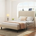 thumbnail image 2 of Yoneston Full Size Platform Bed Frame with Velvet Upholstered Headboard Storage Shelf and USB Port Charging Station for Bedroom, Beige, 2 of 7