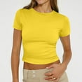 thumbnail image 2 of LISTHA Crop Tops for Women Trendy Short Sleeve Summer Tight Crew Neck Cropped T Shirts Workout Going Out Basic Tees Yellow M, 2 of 7