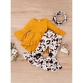 thumbnail image 2 of Franhais Toddler Kids 3 Pieces Outfit, Irregular Hem Tops + Print Flare Pants + Neckerchief Set, 2 of 8
