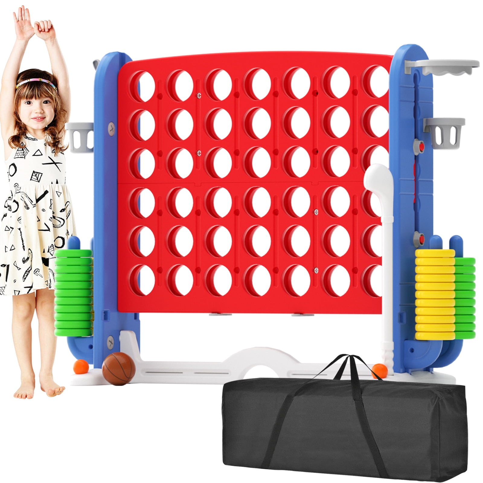XJD Jumbo 4-to-Score Giant Game Set 4-in-a-Row Connect Game for Adults Kids Family Fun, Height Adjustable W/ Golf Set and Carry Bag, Blue