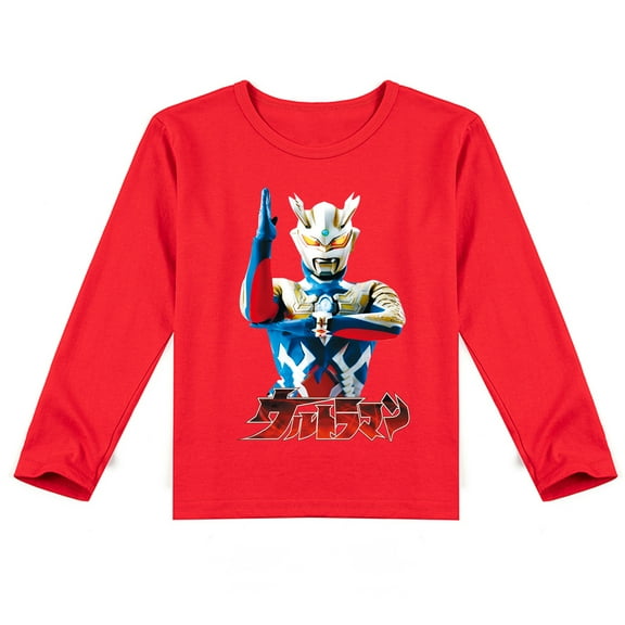Boys & Girls Comfy Ultraman Long Sleeve T-shirt, Printed Cotton for Seasonal Fun for Boys and Girls