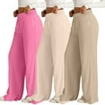 thumbnail image 3 of Sweatpants Women, Comdrip 3Pc Women's Wide Leg Pants Women Summer Solid Color Pants High Waist Trousers Straight Leg Sweatpants for Women Rose Gold, S, 3 of 4