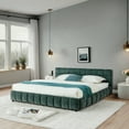 thumbnail image 4 of Newest California King Upholstered Storage Bed with Chenille Fabric, Underbed Drawers & Grounded Design for Master Bedroom, Thick Padded Headboard, No Box Spring Needed,Blue+Green, 4 of 18