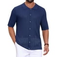 thumbnail image 1 of CAMISA DE RAYAS CHIC PARA HOMBRE, MANGA CORTA, TEJIDO TRANSPARENTE, TALLA XL, AZUL OSCURO, 1 of 5
