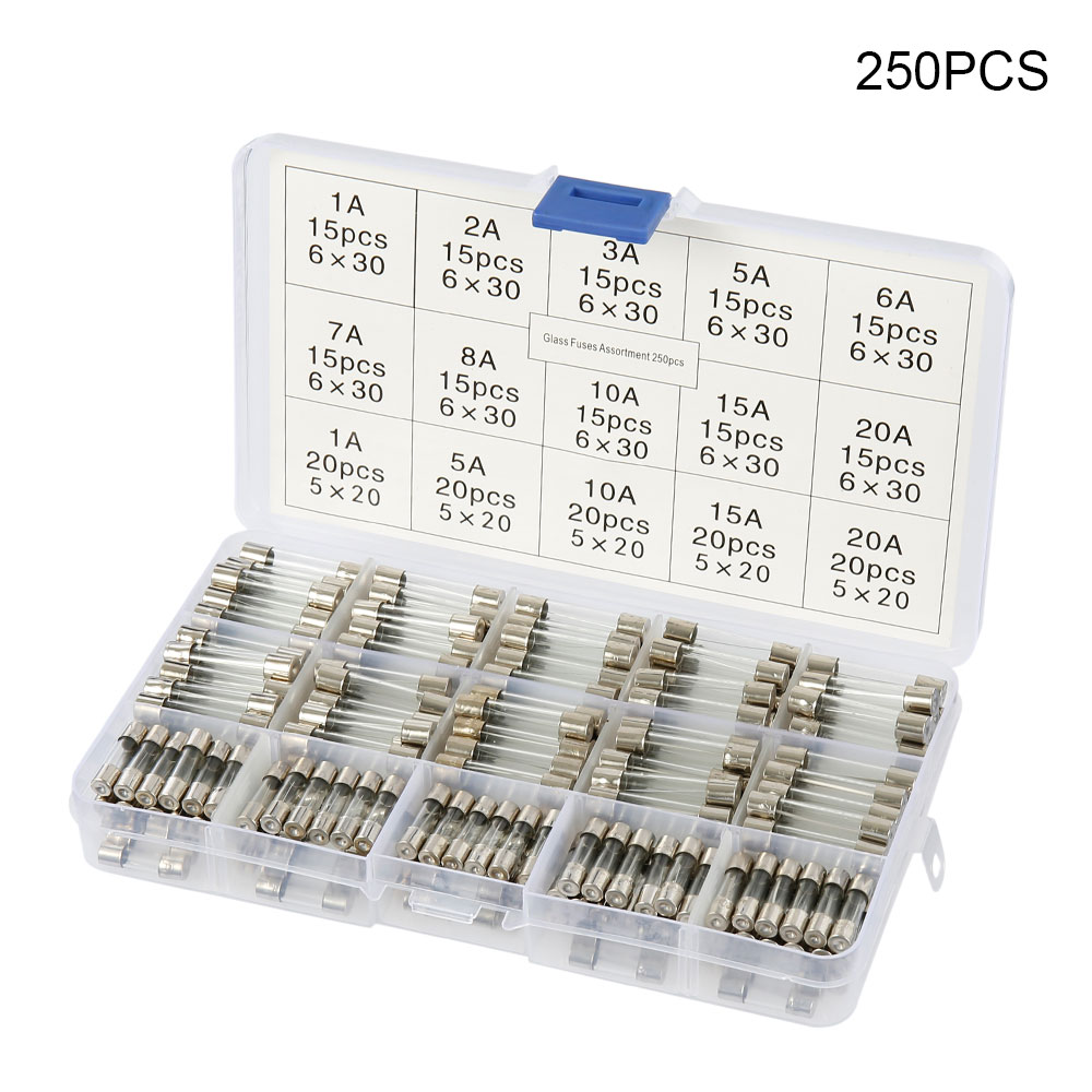 6x30mm Glass Tube Fuse Assortment – 0.5A To 15A, 250V/125V – Fast Blow