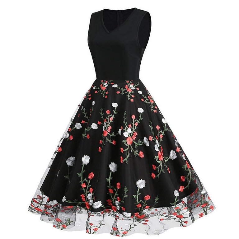 retro attire dress Vintage Outfit The daisies are printed or embroidered onto the sheer overlay Discover Retro Dresses for Women
