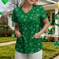 thumbnail image 7 of felwors St Patricks Day Shirt Women Shamrocks Printed V Neck Short Sleeve Nursing Uniform Scrubs Shirts with Pockets (Green, XL), 7 of 7