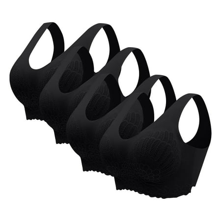 ALLLIST Lace Womens Underwear Plus Size 4pack Latex Bras Black Removable Cup Push up Solid Women Lingerie Size L