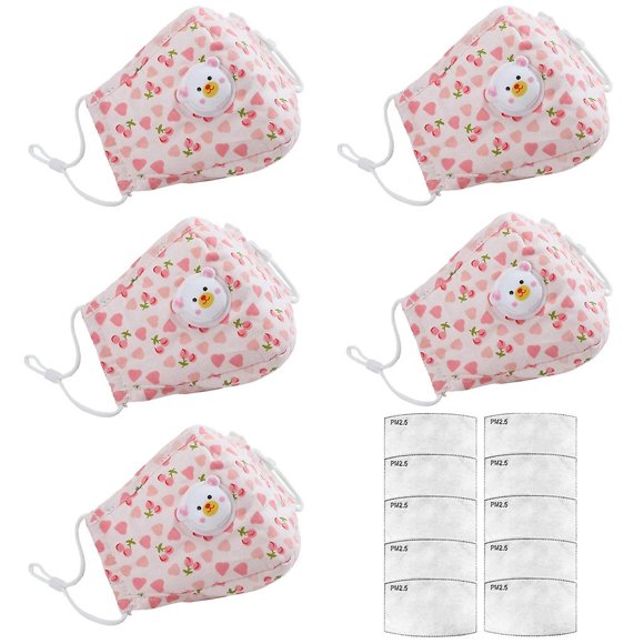 5pcs Child Cartoon Dustproof Windproof Foggy Pm2.5 Mask With Gasket Respirator