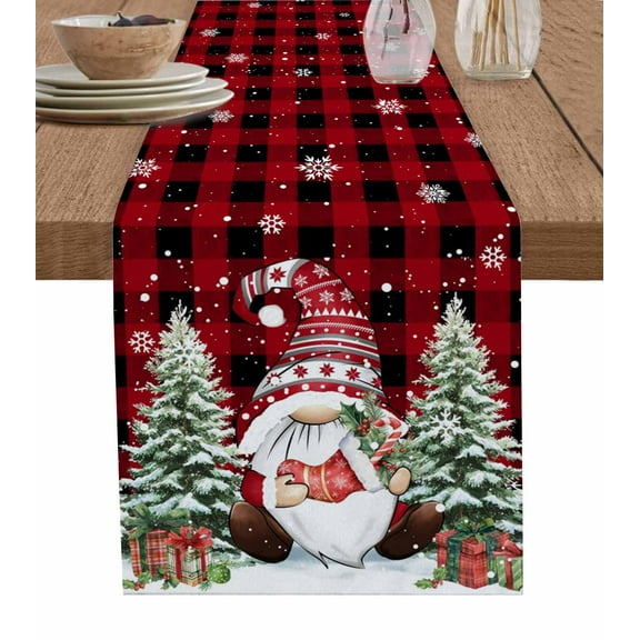Table Runners 108 Inches Long Dress Scarves, Red Black Plaid Gnomes Christmas Farmhouse Coffee/Dining/Kitchen Table Runner for Living Room, Xmas Tree Snowflakes 13x108 Inch