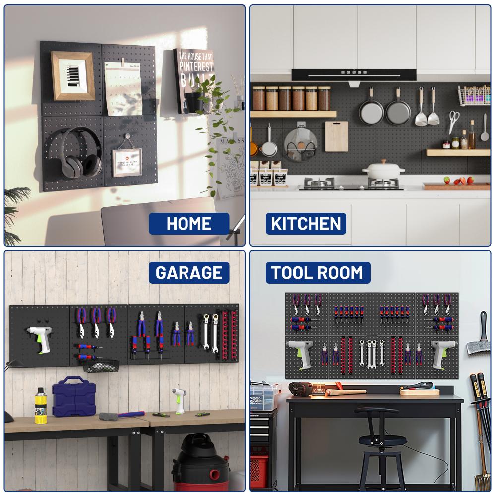 WorkPro 4-Pack 12"x12" Metal Pegboard Panels, Black photo 6