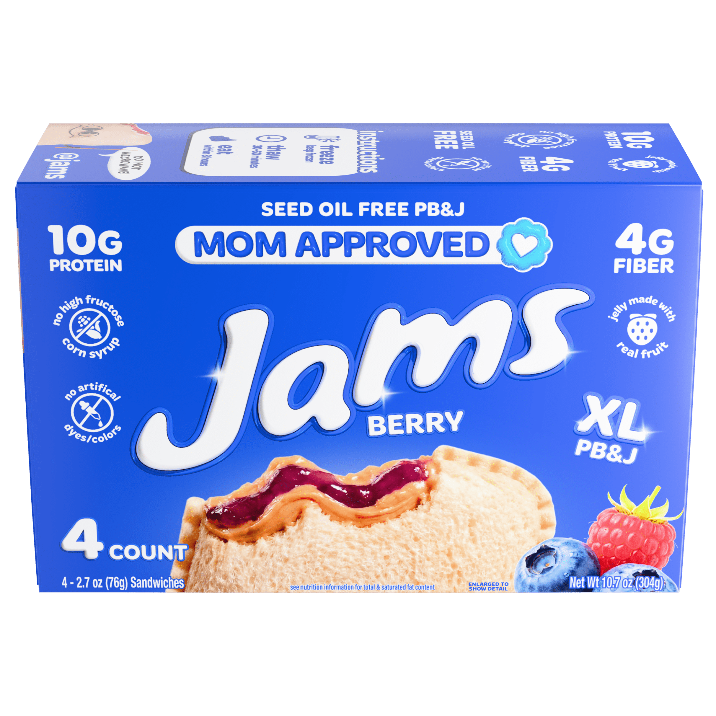 Jams Mixed Berry Protein 10g PB&J Frozen Sandwiches 4 count, 10.8 oz