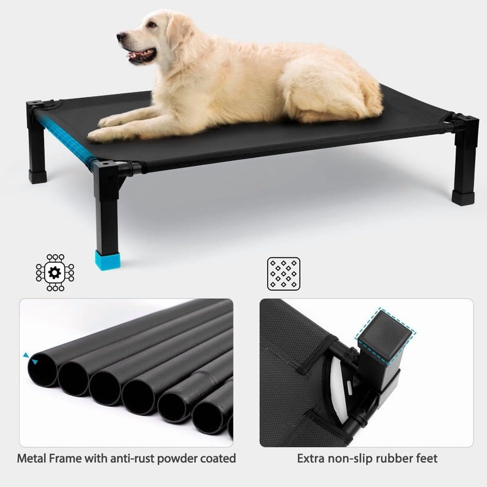 Elevated Dog Bed with Chew Proof Washable Breathable Mesh and Metal Frame, Portable No-Slip Feet for Outdoor or Indoor Use