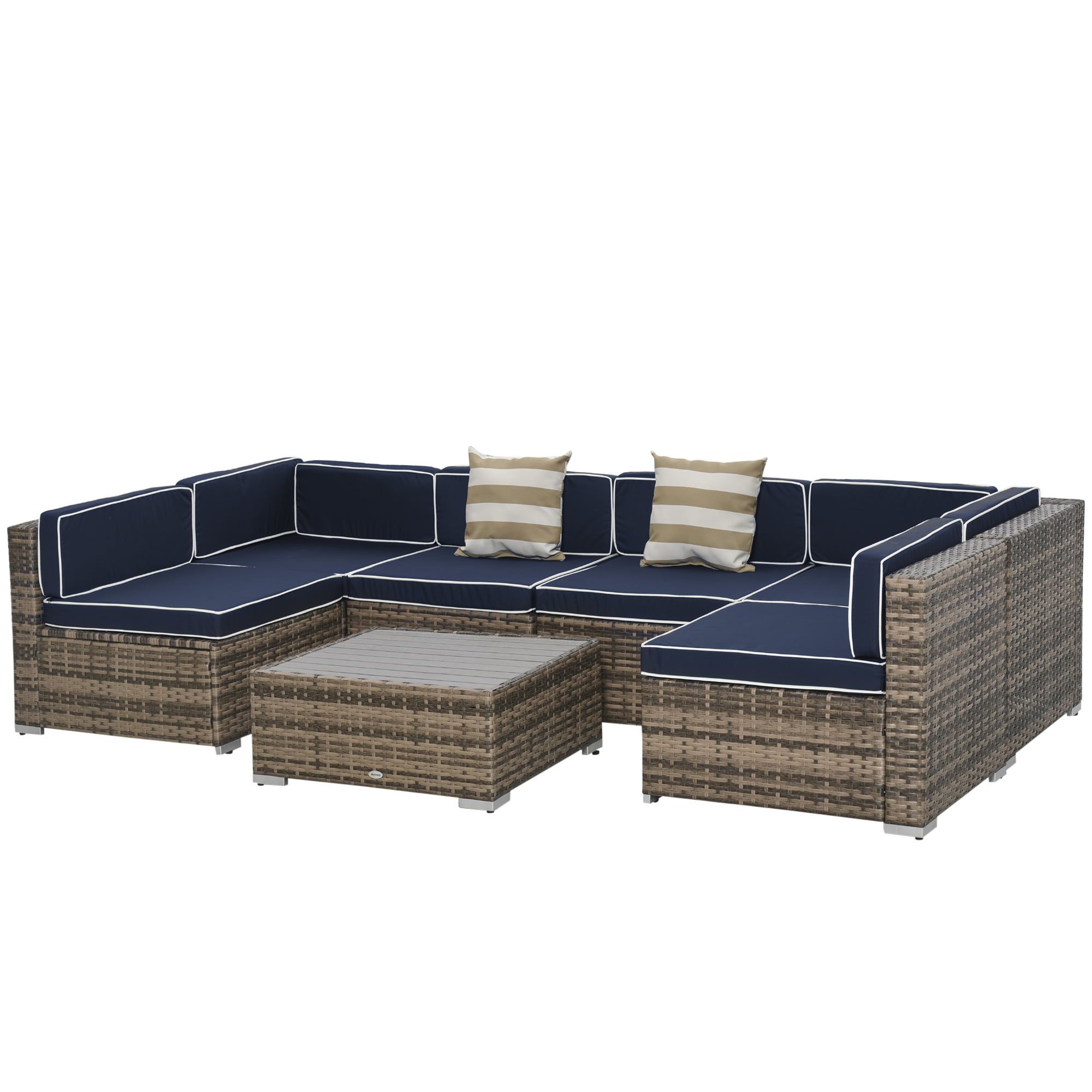 Outsunny 7 Piece Outdoor Patio Rattan Wicker Sofa Sectional Conversation Furniture Set 