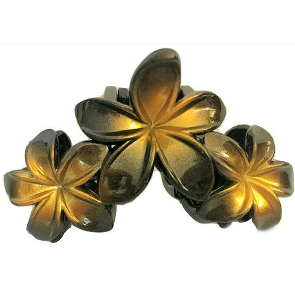 Plumeria Yellow 3 Flower Hair Clip Claw Medium