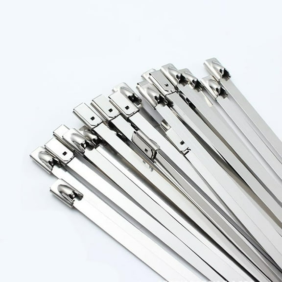 Heavy-duty metal cable ties, 100/300 packs, heat-resistant, UV-resistant, self-locking, suitable for exhaust wrapping, marine, and outdoor applications - 0.19x12 inches (300 pcs)