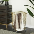 thumbnail image 3 of DecMode Gold Metal Deep Set Metal Mesh Laundry Basket Storage Cart with Wheels and Handles, 3 of 14
