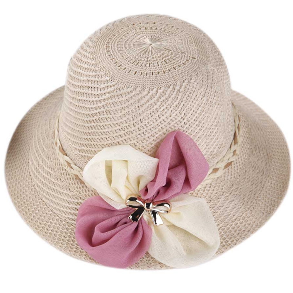 TureClos TureClos Women Knitted Floral Sun Hat Straw Hat Summer Beach